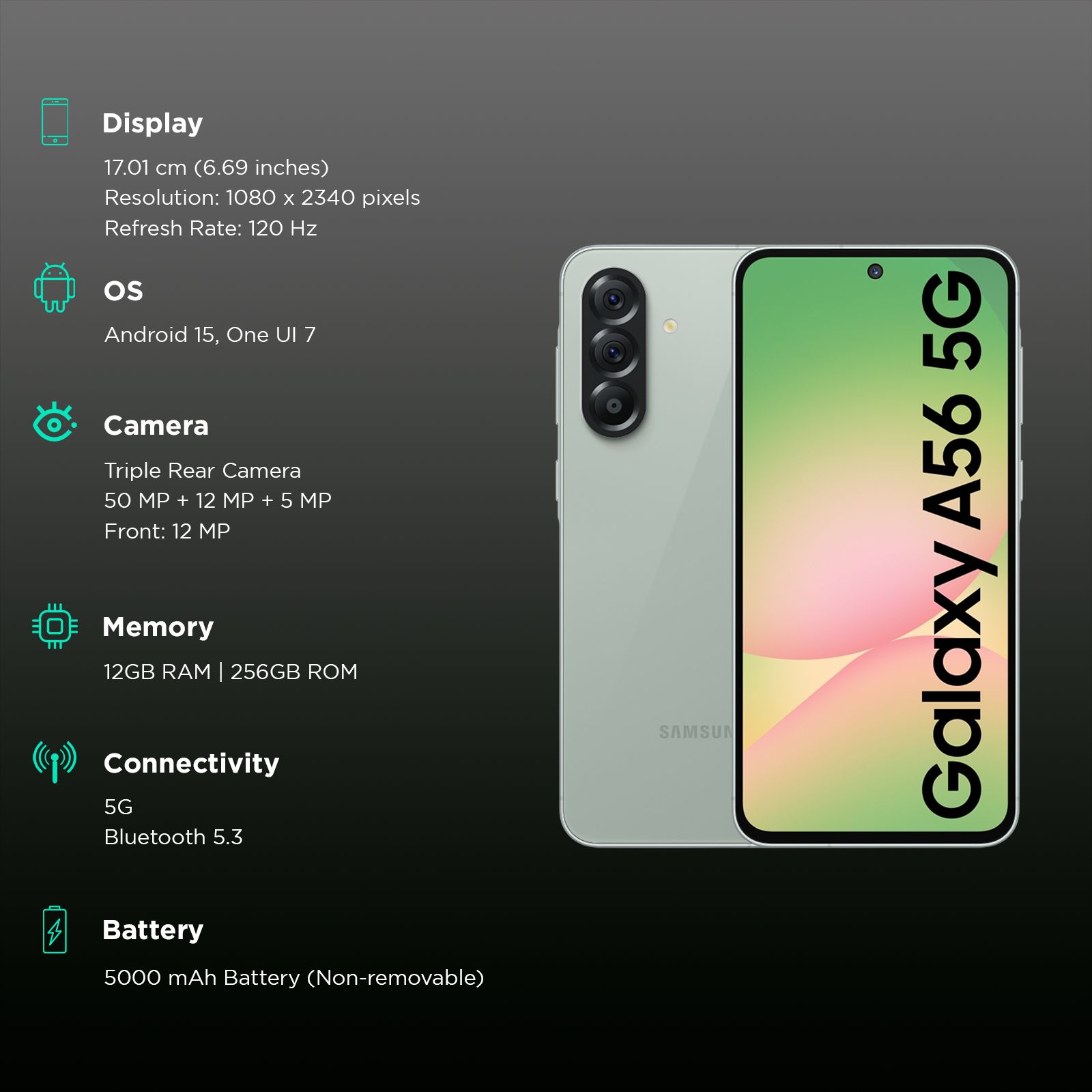 Buy SAMSUNG Galaxy A56 5G (12GB RAM, 256GB, Awesome Olive) Online - Croma